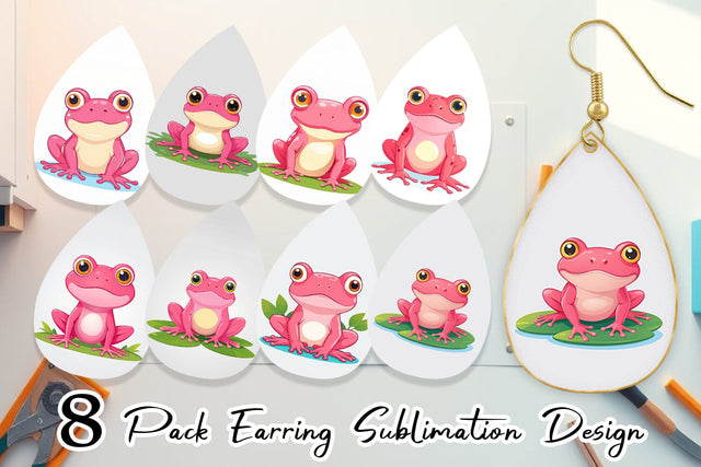 Earring Pink Frog Valentine Sublimation artnoy 