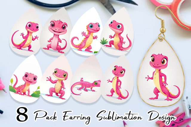 Earring Pink Gecko Valentine Sublimation artnoy 