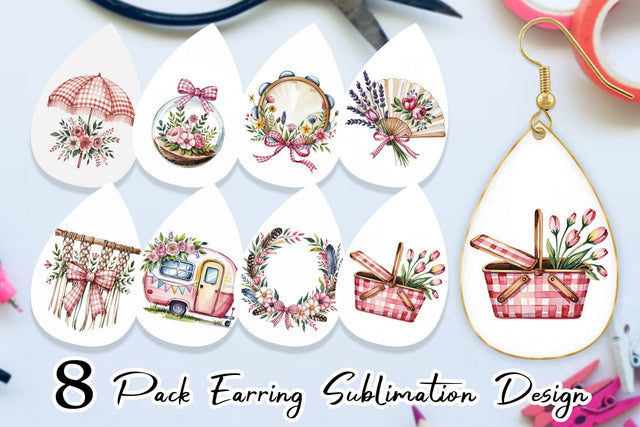 Earring Pink Gingham Summer Sublimation artnoy 