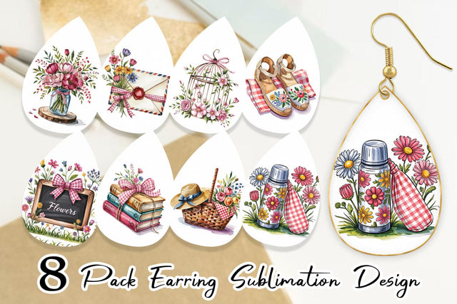 Earring Pink Gingham Summer Sublimation artnoy 