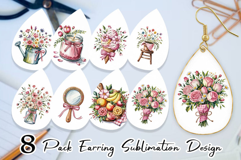 Earring Pink Gingham Summer Sublimation artnoy 