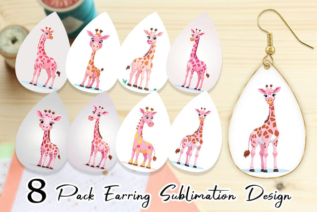 Earring Pink Giraffe Valentine Sublimation artnoy 