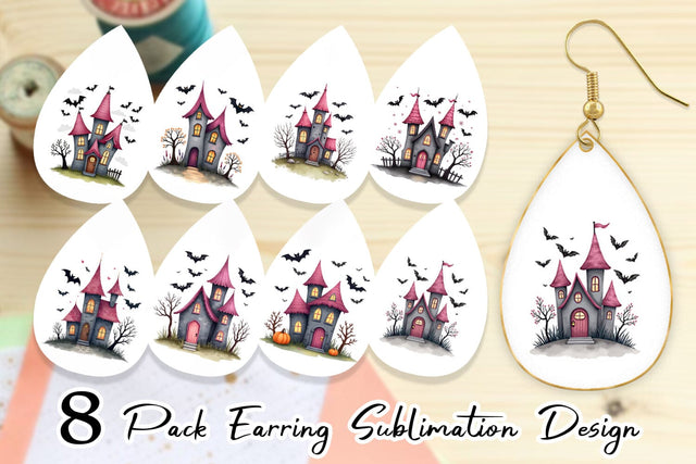 Earring Pink Haunted House Sublimation artnoy 