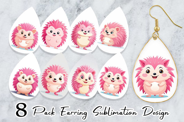 Earring Pink Hedgehog Valentine Sublimation artnoy 
