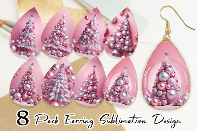Earring Pink Holiday Decor Sublimation artnoy 