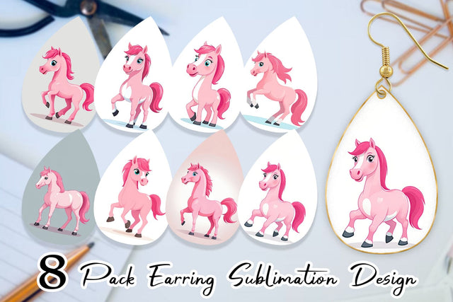 Earring Pink Horse Valentine Sublimation artnoy 