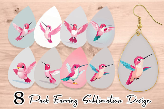 Earring Pink Hummingbird Valentine Sublimation artnoy 