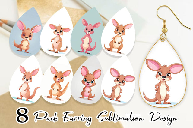 Earring Pink Kangaroo Valentine Sublimation artnoy 
