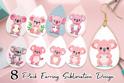 Earring Pink Koala Valentine Sublimation artnoy 