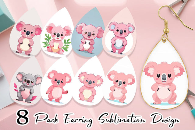 Earring Pink Koala Valentine Sublimation artnoy 