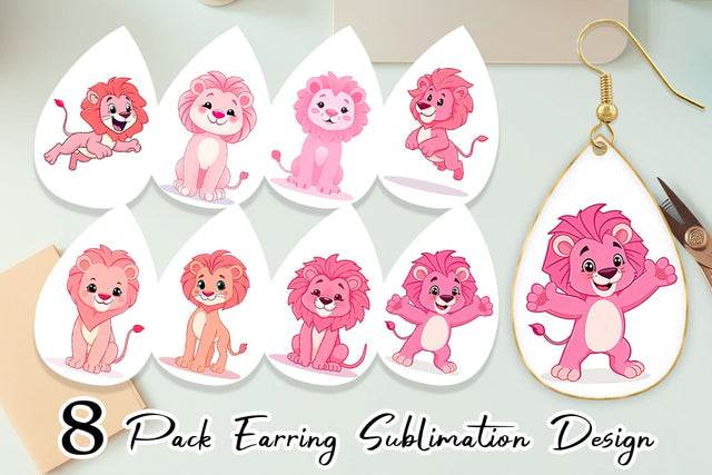 Earring Pink Lion Valentine Sublimation artnoy 