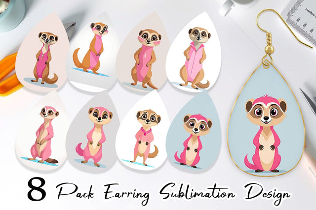 Earring Pink Meerkat Valentine Sublimation artnoy 