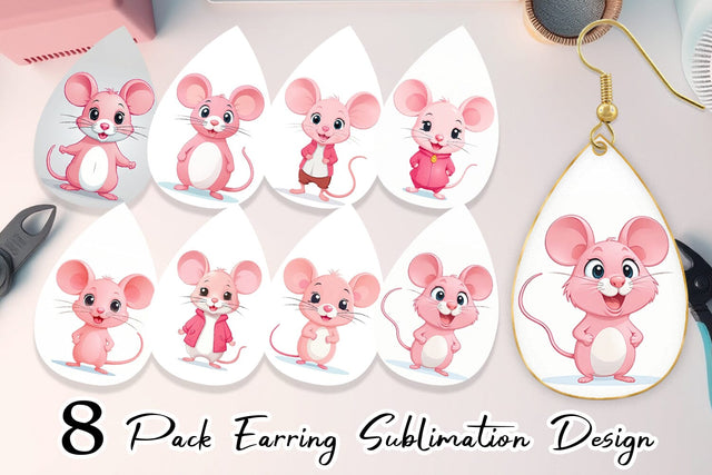 Earring Pink Mouse Valentine Sublimation artnoy 