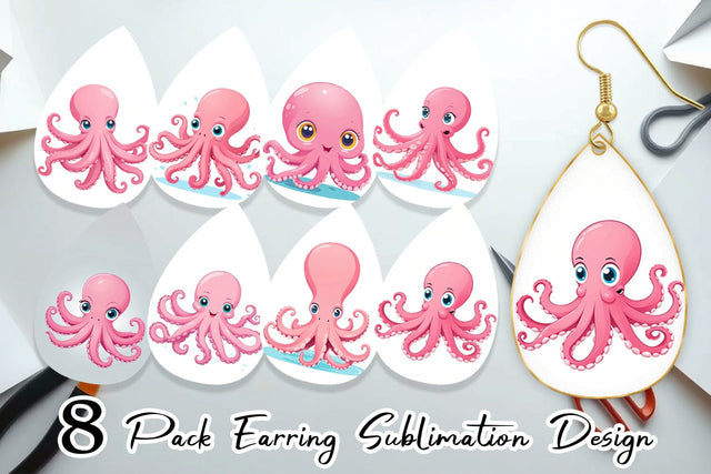 Earring Pink Octopus Valentine Sublimation artnoy 