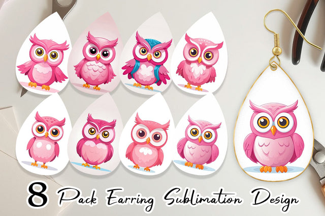 Earring Pink Owl Valentine Sublimation artnoy 