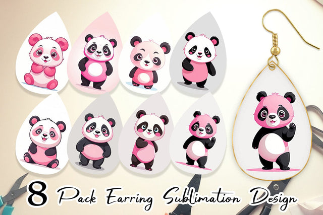 Earring Pink Panda Valentine Sublimation artnoy 