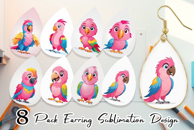 Earring Pink Parrot Valentine Sublimation artnoy 