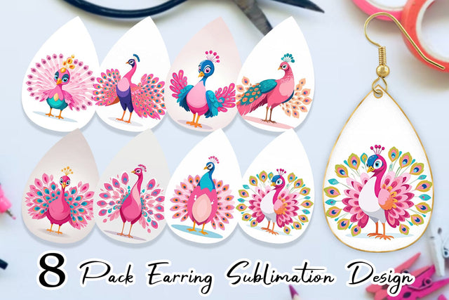Earring Pink Peacock Valentine Sublimation artnoy 