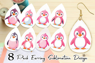 Earring Pink Penguin Valentine Sublimation artnoy 
