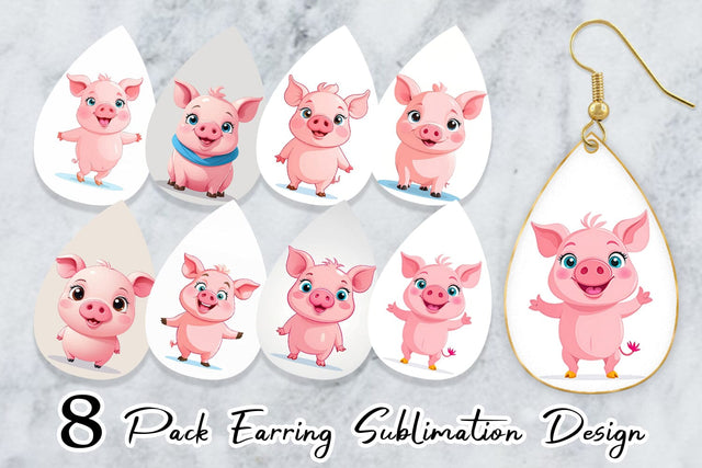 Earring Pink Pig Valentine Sublimation artnoy 