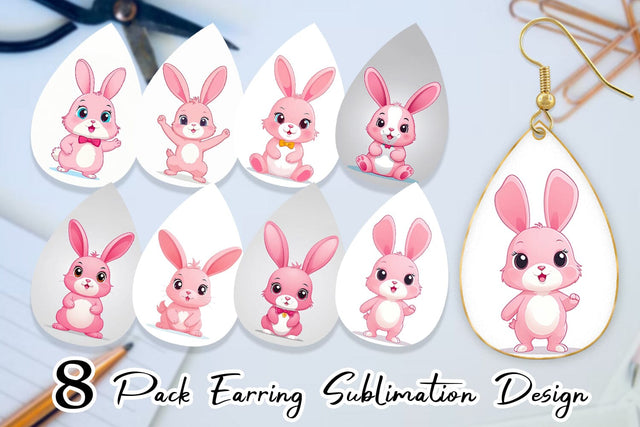 Earring Pink Rabbit Valentine Sublimation artnoy 