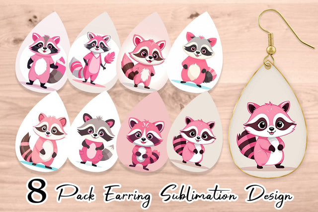Earring Pink Raccoon Valentine Sublimation artnoy 