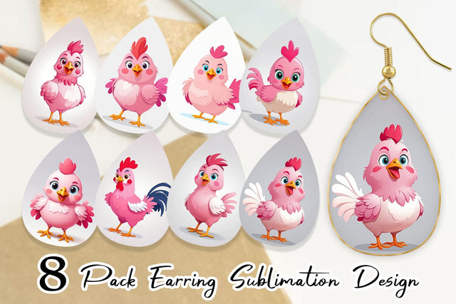Earring Pink Rooster Valentine Sublimation artnoy 