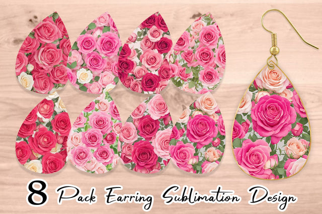 Earring Pink Rose Pattern Sublimation artnoy 