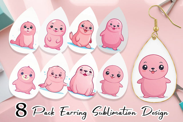 Earring Pink Seal Valentine Sublimation artnoy 