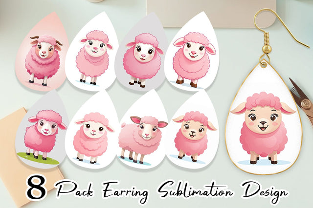 Earring Pink Sheep Valentine Sublimation artnoy 