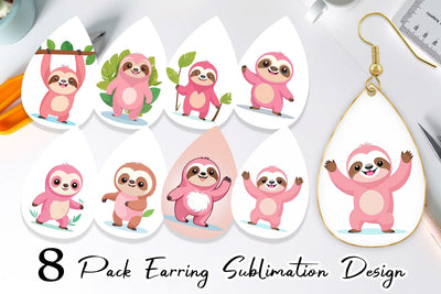 Earring Pink Sloth Valentine Sublimation artnoy 