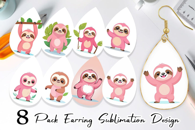 Earring Pink Sloth Valentine Sublimation artnoy 