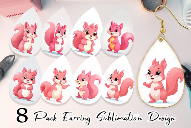 Earring Pink Squirrel Valentine Sublimation artnoy 