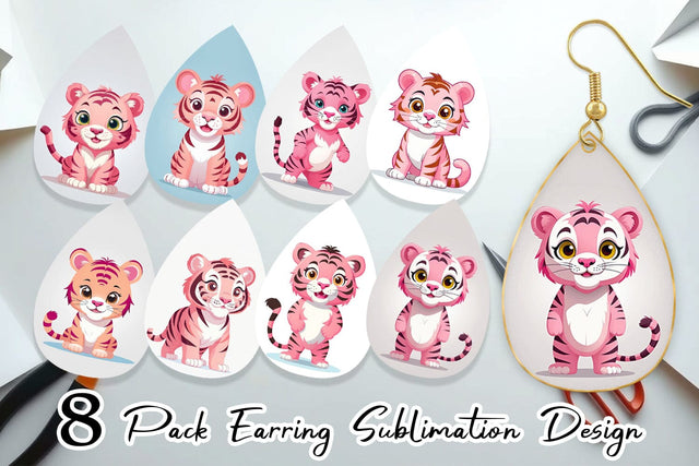 Earring Pink Tiger Valentine Sublimation artnoy 