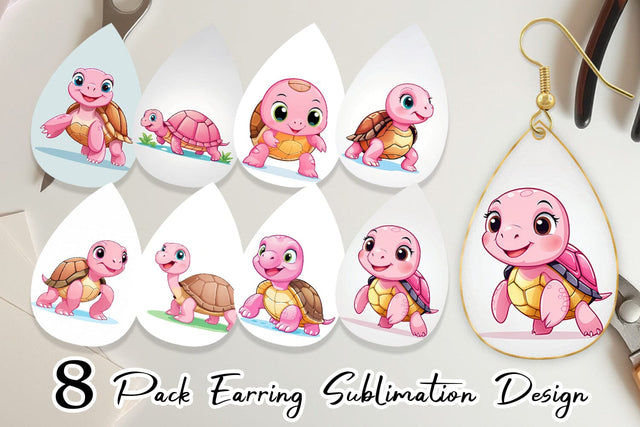 Earring Pink Turtle Valentine Sublimation artnoy 