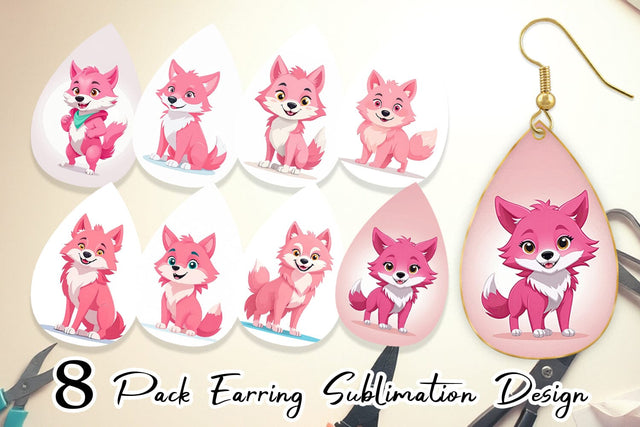 Earring Pink Wolf Valentine Sublimation artnoy 