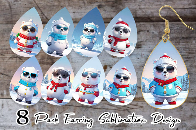 Earring Polar Bear Christmas Sublimation artnoy 