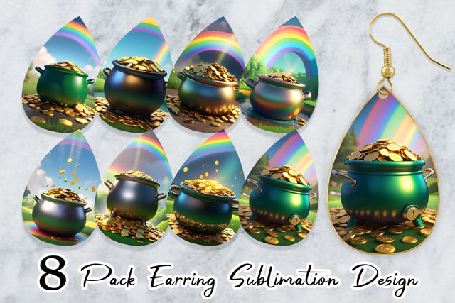 Earring Pot of Gold Patrick's Day Sublimation artnoy 