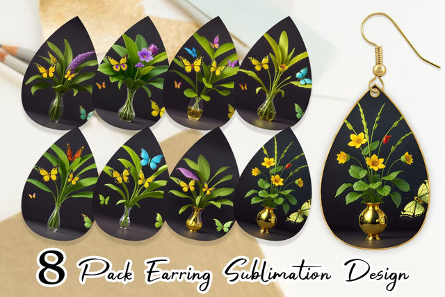 Earring Pot Plants and Butterfly Sublimation artnoy 