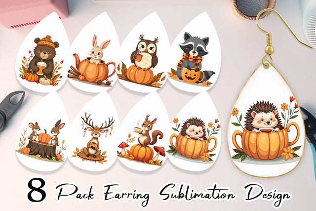 Earring Pumpkin Tea Animals Sublimation artnoy 