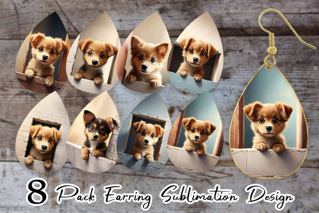 Earring Puppy Peeks from Wall Sublimation artnoy 
