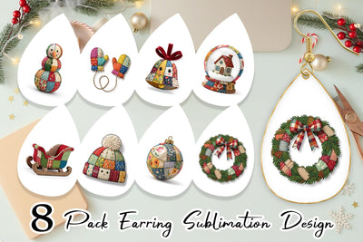 Earring Quilted Winter Decor Patchwork Sublimation artnoy 