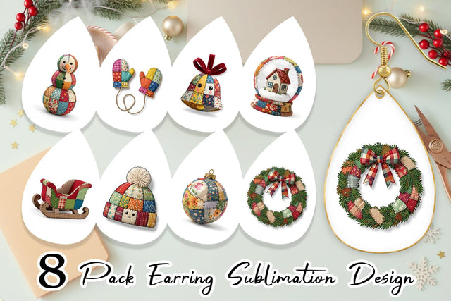 Earring Quilted Winter Decor Patchwork Sublimation artnoy 