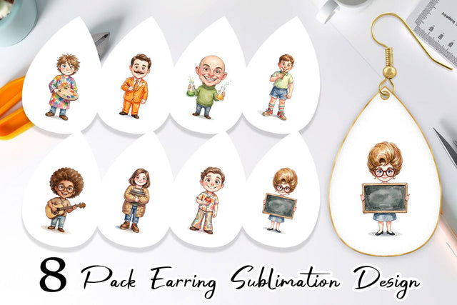 Earring Quirky 70s Human Teacher Watercolor Sublimation artnoy 