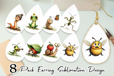Earring Quirky Garden Critters Inked Watercolor Illustrations Sublimation artnoy 
