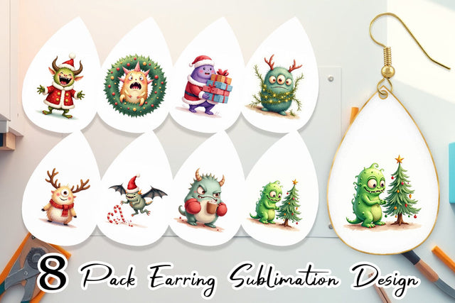 Earring Quirky Monster Christmas Sublimation artnoy 