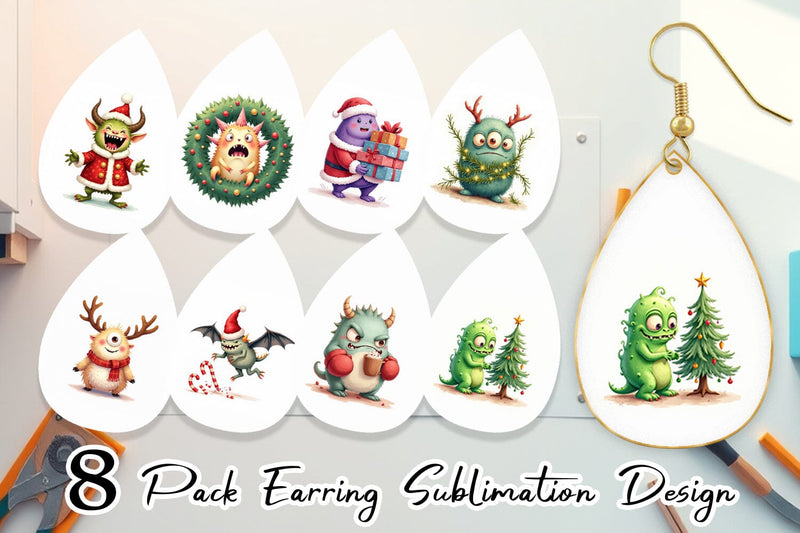 Earring Quirky Monster Christmas Sublimation artnoy 