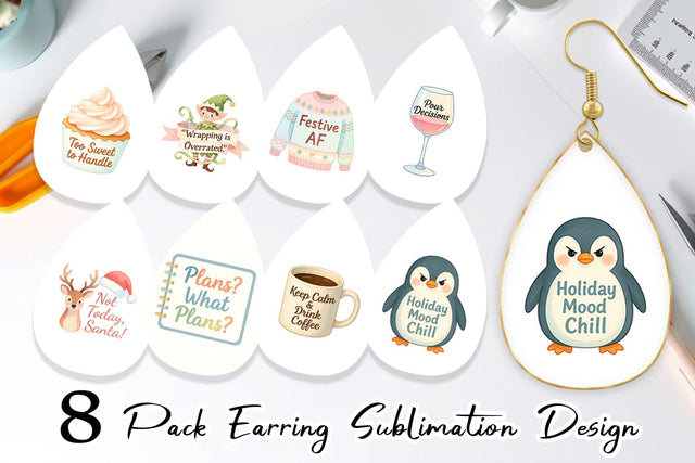 Earring Quotes Watercolor Christmas Survival Kit Sublimation artnoy 