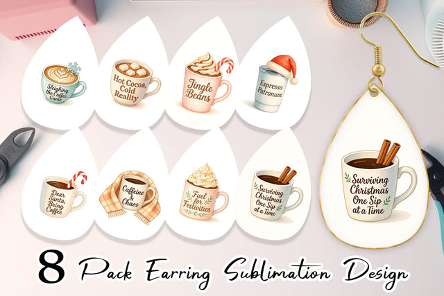 Earring Quotes Watercolor Coffee and Chaos Christmas Sublimation artnoy 