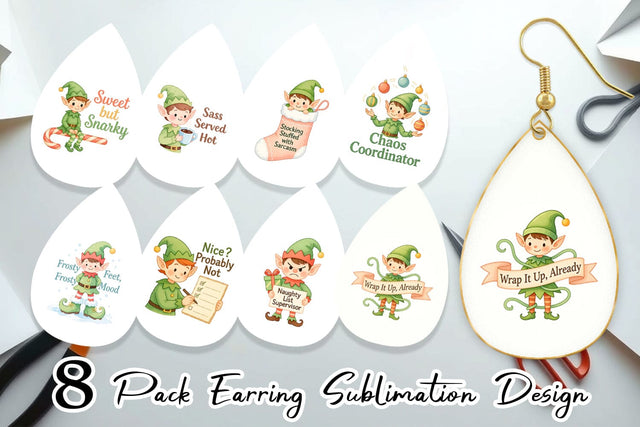 Earring Quotes Watercolor Elf Antics and Sarcasm Sublimation artnoy 